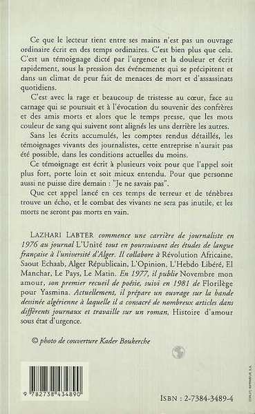 Journalistes algériens, Entre le bâillon et les balles (9782738434890-back-cover)