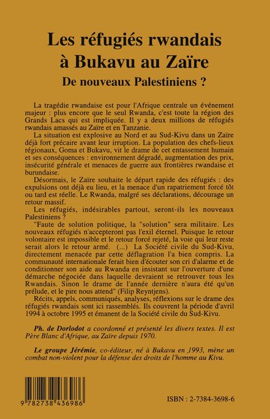 Les réfugiés rwandais à Bukavu au Zaïre, De nouveaux Palestiniens? (9782738436986-back-cover)