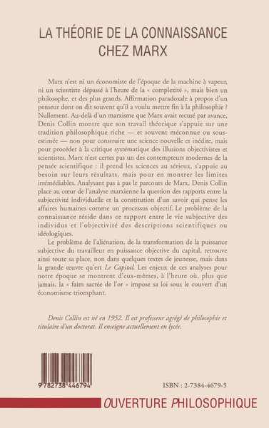 Le théorie de la connaissance chez Marx (9782738446794-back-cover)