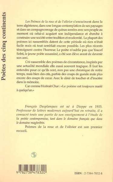 POÈMES DE LA ROSE ET DE L'OLIVIER, Suivi de Cris (9782738478320-back-cover)