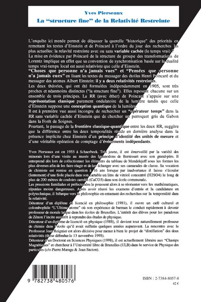 LA " STRUCTURE FINE " DE LA RELATIVITÉ RESTREINTE (9782738480576-back-cover)