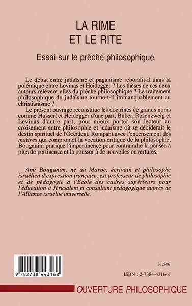 La rime et la rite, Essai sur le prêche philosophique (9782738443168-back-cover)