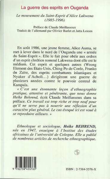 La guerre des esprits en Ouganda 1985-1996, Le mouvement du Saint-Esprit d'Alice Lakwena (9782738455765-back-cover)