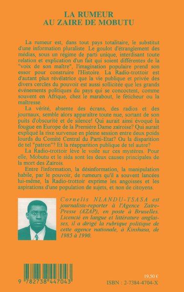 La rumeur au Zaïre de Mobutu, Radio-trottoir à Kinshasa (9782738447043-back-cover)