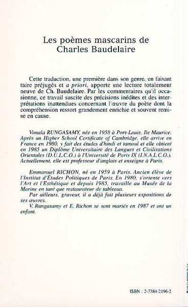 Les poèmes mascarins de Charles Beaudelaire (9782738421968-back-cover)
