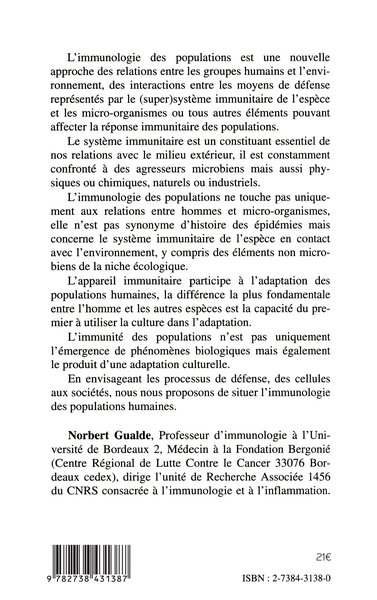 Immunité et humanité, Essai d'immunologie des populations (9782738431387-back-cover)