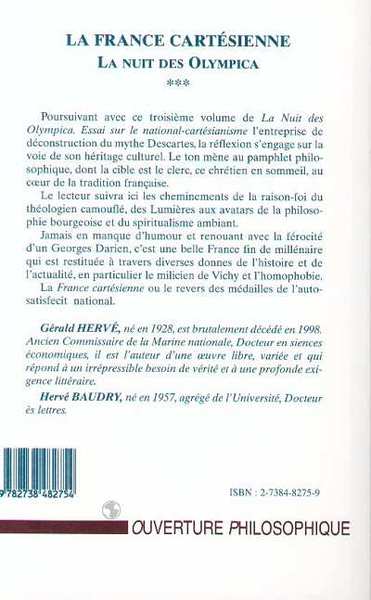 LA FRANCE CARTESIENNE, La nuit des Olympica - Essai sur le national-cartésianisme (9782738482754-back-cover)