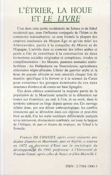 L'étrier, la houe et le livre, Sociétés traditionnelles, au Sahara et au Sahel occidental (9782738419002-back-cover)