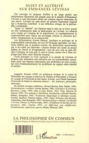 Sujet et altérité sur Emmanuel Levinas, Suivi de deux dialogues avec Emmanuel Levinas (9782738441393-back-cover)