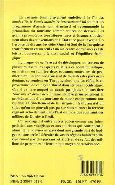 Turquie de rêve Turquie d'exil, Avec un texte d'Ismail Besikci sur le tourisme et la question kurde (9782738431196-back-cover)