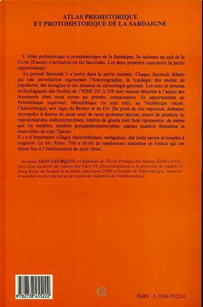 Atlas préhistorique et protohistorique de la Sardaigne, Tome 3 (9782738455222-back-cover)