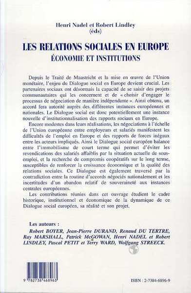 Les Relations Sociales en Europe, Economie et institutions (9782738468963-back-cover)