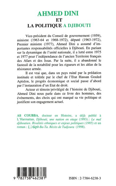 AHMED DINI ET LA POLITIQUE A DJIBOUTI (9782738462381-back-cover)