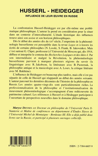 Husserl-Heidegger, Influence de leur oeuvre en Russie (9782738466075-back-cover)