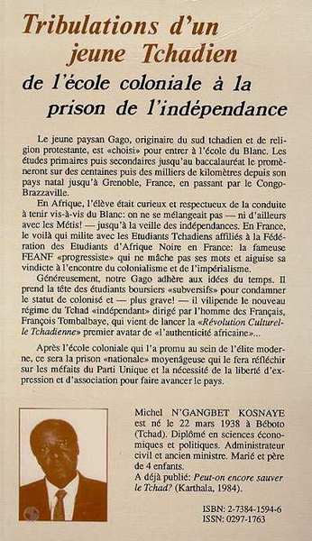 Tribulations d'un jeune tchadien, De l'école coloniale à la prison de l'indépendance (9782738415943-back-cover)