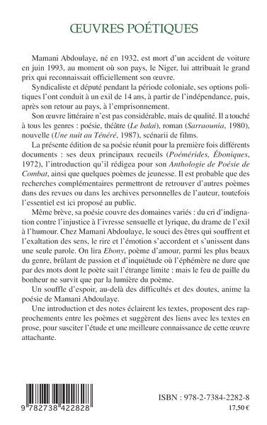 Oeuvres poétiques, Poémérides éboniques - Préface à l'anthologie de poésie de combat (9782738422828-back-cover)