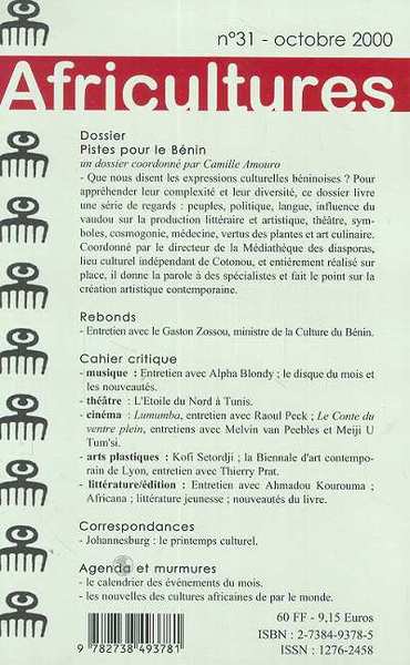 Africultures, Pistes pour le Bénin (9782738493781-back-cover)