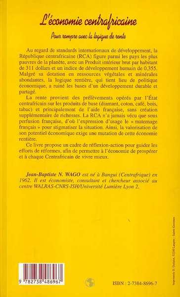 L'ECONOMIE CENTRAFRICAINE, Pour rompre avec la logique de rente (9782738486967-back-cover)