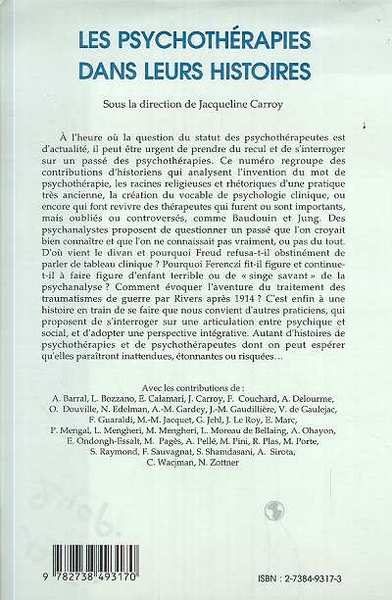 Psychologie Clinique, LES PSYCHOTHERAPIES DANS LEURS HISTOIRES (9782738493170-back-cover)