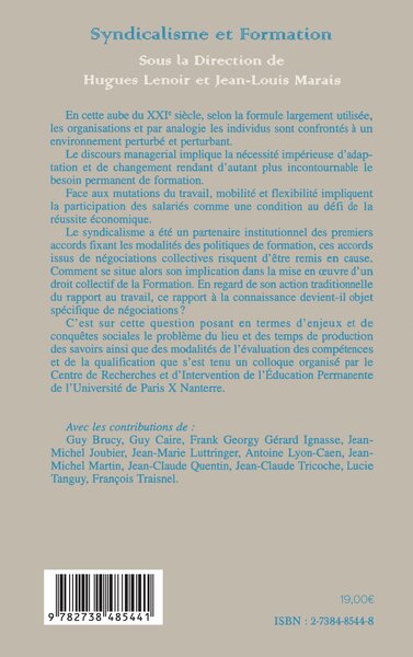 SYNDICALISME ET FORMATION (9782738485441-back-cover)