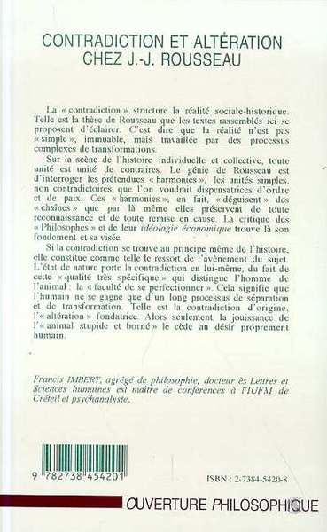 Contradiction et altération chez J.J.Rousseau (9782738454201-back-cover)