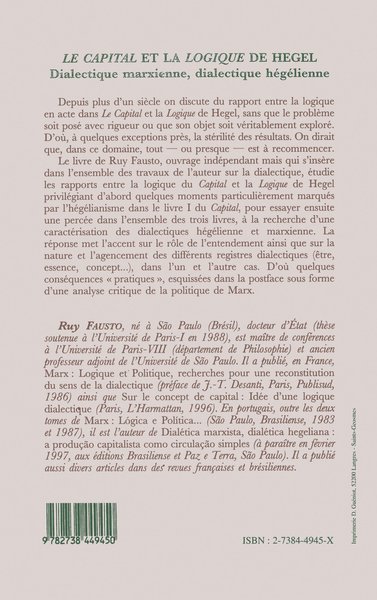 Le capital et la logique de Hegel, Dialectique marxienne, dialectique hégélienne (9782738449450-back-cover)