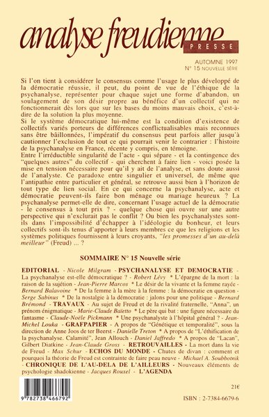 Analyse Freudienne, Psychanalyse et démocratie (9782738466792-back-cover)