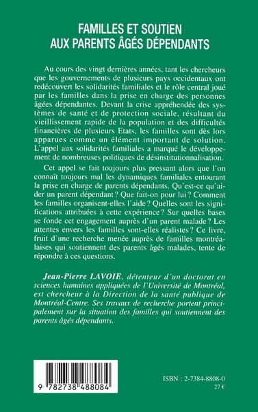 FAMILLES ET SOUTIEN AUX PARENTS AGES DEPENDANTS (9782738488084-back-cover)