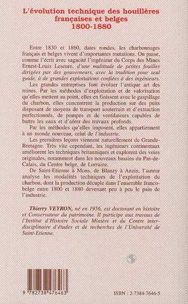 L'ÉVOLUTION TECHNIQUE DES HOUILLÈRES FRANÇAISES ET BELGES 1800-1880 (9782738476463-back-cover)
