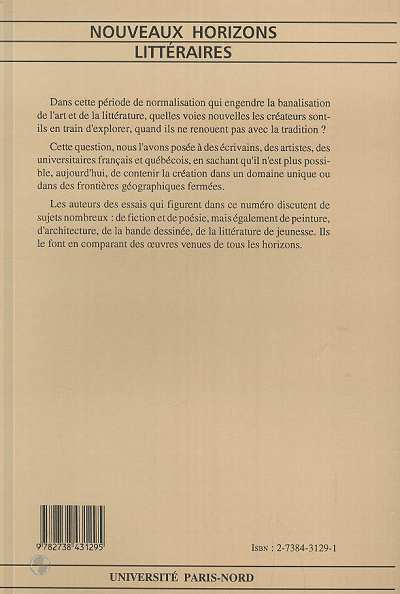 Itinéraires et Contacts de cultures, Nouveaux horizons littéraires (n°18-19) (9782738431295-back-cover)