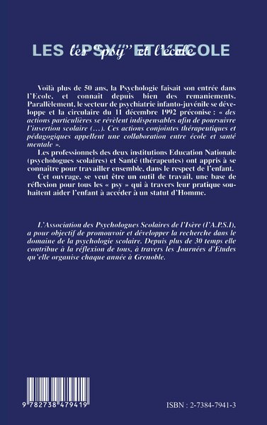 LES " PSY " ET L'ECOLE (9782738479419-back-cover)