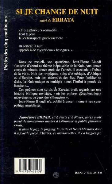 Si je change de nuit, suivi de Errata (9782738428158-back-cover)