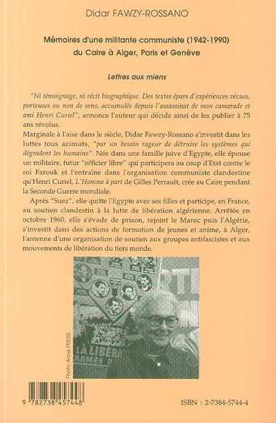 Mémoire d'une militante communiste (1942-1990) du Caire à Alger, Paris et Genève (9782738457448-back-cover)