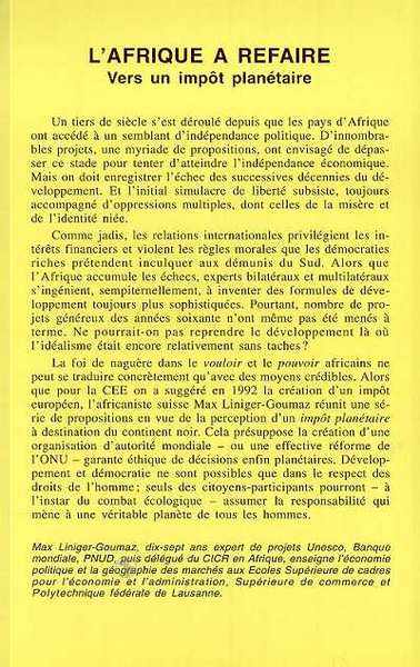 L'Afrique à refaire, Vers un impôt planétaire (9782738413673-back-cover)