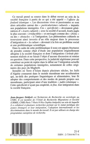 LE PROCESSUS D'ACCULTURATION DES JUIFS D'ALGÉRIE (9782738496775-back-cover)