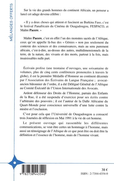 Mélanges offerts à Maître Titinga Frédéric Pacéré (9782738443540-back-cover)