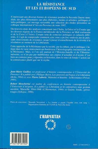 LA RESISTANCE ET LES EUROPÉENS DU SUD (9782738481924-back-cover)