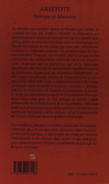 Aristote, Politique et éducation (9782738427496-back-cover)