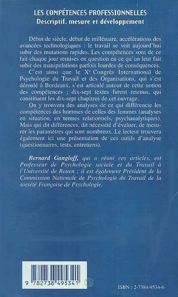 LES COMPÉTENCES PROFESSIONNELLES, Descriptif, mesure et développement (9782738495341-back-cover)