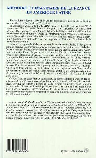 MEMOIRE ET IMAGINAIRE DE LA FRANCE EN AMERIQUE LATINE, La commémoration du 14 juillet 1939-1945 (9782738487643-back-cover)