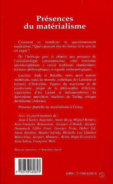 PRÉSENCES DU MATÉRIALISME, Colloque de Cerisy (9782738482853-back-cover)