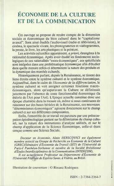 Economie de la culture et de la communication (9782738423641-back-cover)
