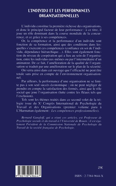 L'INDIVIDU ET LES PERFORMANCES ORGANISATIONNELLES (9782738496447-back-cover)