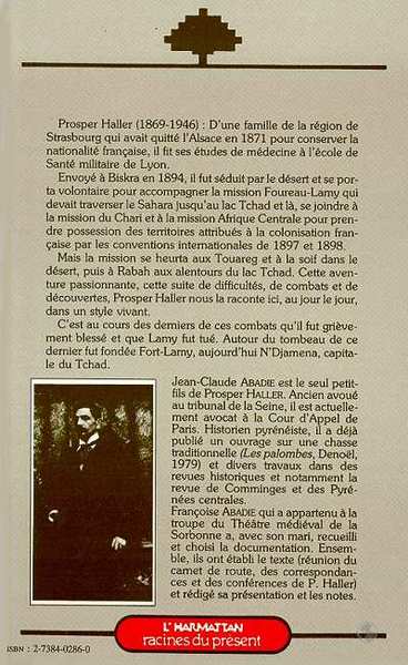 Sahara-Tchad 1898-1900, Carnet de route de Prosper Haller, médecin de la mission Foureau-Lamy (9782738402868-back-cover)
