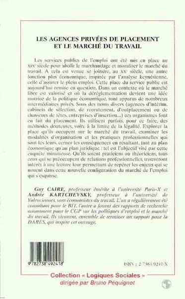 LES AGENCES PRIVEES DE PLACEMENT ET LE MARCHE DU TRAVAIL (9782738492418-back-cover)