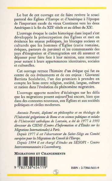 L'Eglise et les migrations, Un précurseur Giovanni Scalabrini (9782738454119-back-cover)