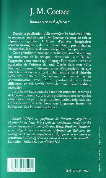 J. M. COETZEE, Romancier africain (9782738475091-back-cover)