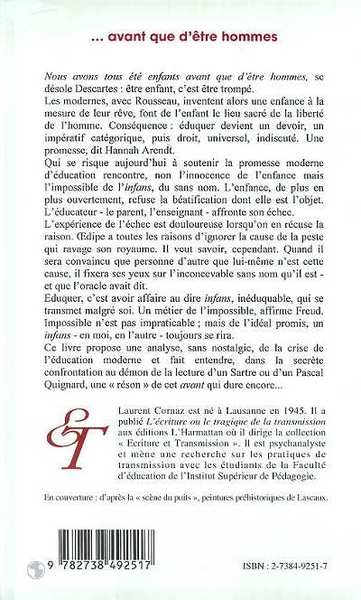  AVANT QUE D'ETRE HOMME, Essai (9782738492517-back-cover)