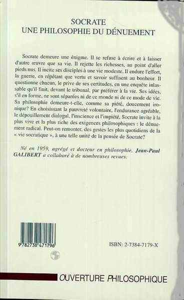 Socrate une Philosophie du Dénuement (9782738471796-back-cover)