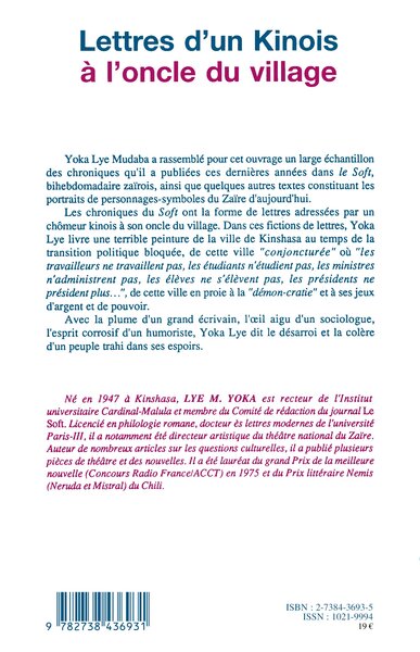 Lettres d'un Kinois à l'oncle du village (9782738436931-back-cover)